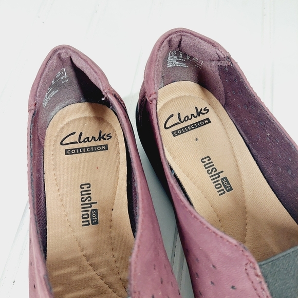 Clarks Collection Women Burgundy Suede Nubuck Slip On Suede Loafers B89 - Picture 8 of 11